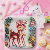 Retro Weihnachtsfest Rentiere Pappteller (Party)