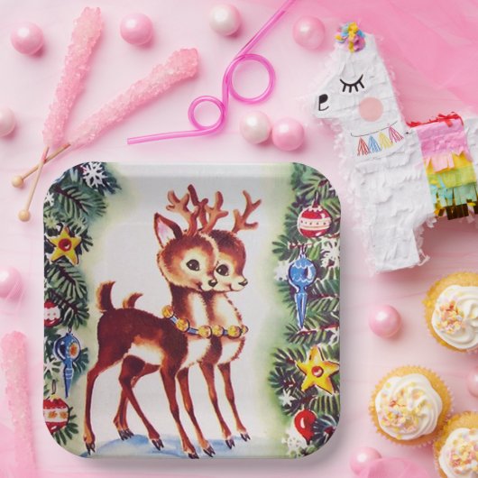 Retro Weihnachtsfest Rentiere Pappteller (Party)