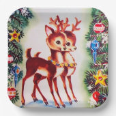 Retro Weihnachtsfest Rentiere Pappteller (Vorderseite)
