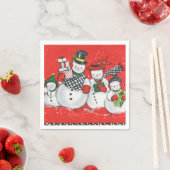 Retro-Weihnachtsfest Weihnachtsschnee Familie Feie Serviette (Beispiel)