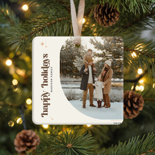Retro-Weihnachtsfoto Familienname Feiertag Keramikornament