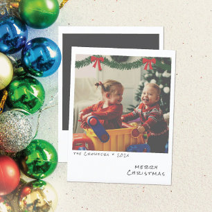 Retro-Weihnachtsfotokarte - Grüne und rote Girland Feiertagskarte