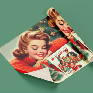 Retro-Weihnachtsfrau Geschenkpapier