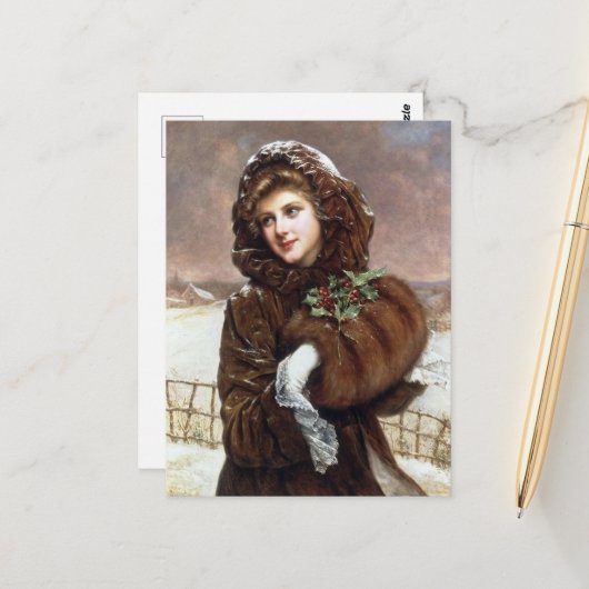 Retro Weihnachtsfrau Holiday Postkarte (Vorderseite/Rückseite Beispiel)