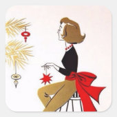 Retro-Weihnachtsfrau Weihnachtsmarke Holiday Aufkl Quadratischer Aufkleber (Vorderseite)