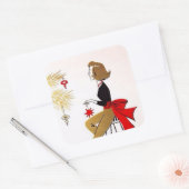 Retro-Weihnachtsfrau Weihnachtsmarke Holiday Aufkl Quadratischer Aufkleber (Umschlag)