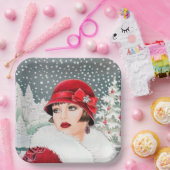 Retro Weihnachtsfrauen Pappteller (Party)