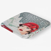 Retro Weihnachtsfrauen Pappteller (Gewinkelt)