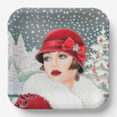 Retro Weihnachtsfrauen Pappteller (Vorderseite)