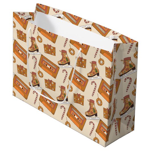 Retro-Weihnachtsfreude Große Geschenktüte (Vorderseite Schrägansicht)