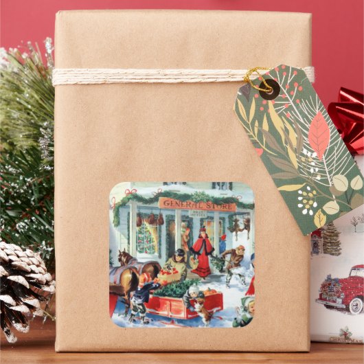 Retro-Weihnachtsgeschäft Quadratischer Aufkleber (Feiertag)