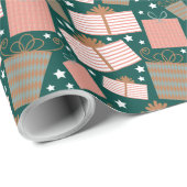 Retro Weihnachtsgeschenk Muster in Peach und Aquam Geschenkpapier (Rolleneckpunkt)