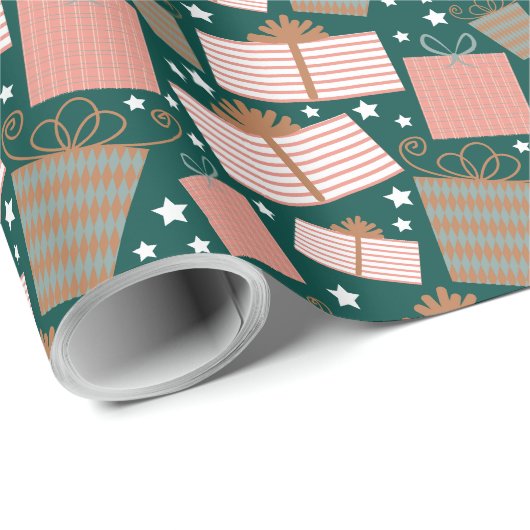 Retro Weihnachtsgeschenk Muster in Peach und Aquam Geschenkpapier (Rolleneckpunkt)