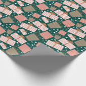 Retro Weihnachtsgeschenk Muster in Peach und Aquam Geschenkpapier (Ecke)