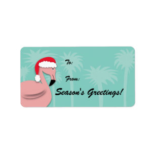 Retro Weihnachtsgeschenk-Umbau - rosa Flamingo Adressaufkleber