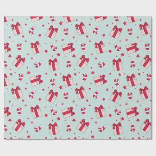 Retro Weihnachtsgeschenke und Candy Canes Holiday Geschenkpapier (Flach)