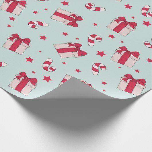 Retro Weihnachtsgeschenke und Candy Canes Holiday Geschenkpapier (Ecke)