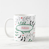 Retro Weihnachtsgrün Niedlicher Personalisierter W Kaffeetasse (Links)