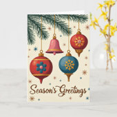 Retro-Weihnachtsgrüße-Ornamente Karte (Gelbe Blume)