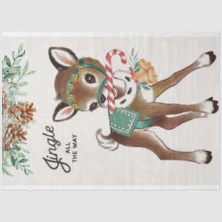 Retro-Weihnachtshirsch und Zuckerstange Seidenpapier