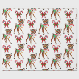 Retro-Weihnachtshirsche und Zuckerstangen Geschenkpapier