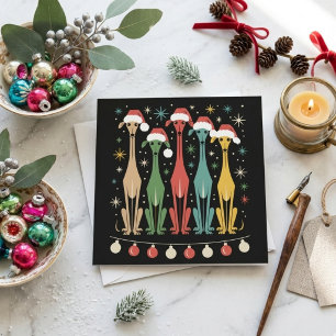 Retro Weihnachtshunde Weihnachtsmannmützen Mid Cen Feiertagskarte