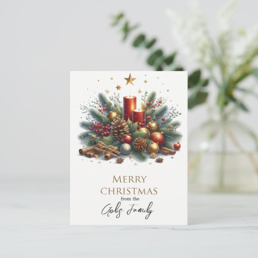 Retro Weihnachtskandale und Goldene Feiertage Postkarte (Stehend Vorderseite)