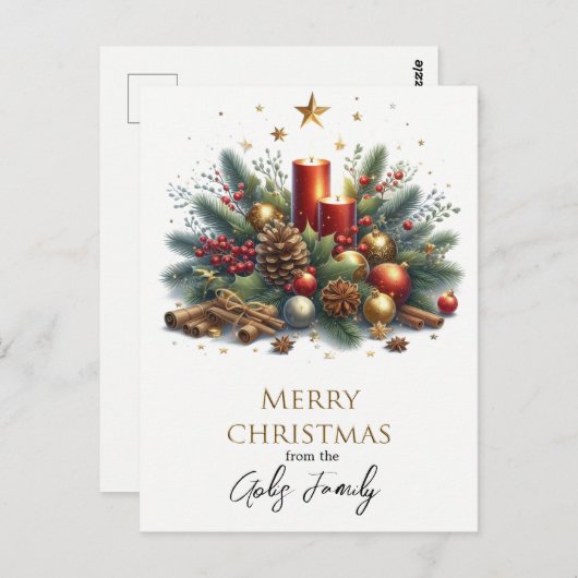 Retro Weihnachtskandale und Goldene Feiertage Postkarte (Vorne/Hinten)