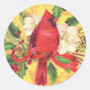 Retro WeihnachtsKardinalsaufkleber Runder Aufkleber