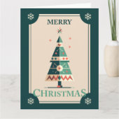 Retro Weihnachtskarte mit geometrischem Baumdesign Karte (Vorderseite)