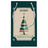 Retro Weihnachtskarte mit geometrischem Baumdesign Kleine Geschenktüte (Rückseite)