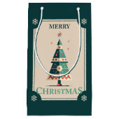 Retro Weihnachtskarte mit geometrischem Baumdesign Kleine Geschenktüte (Vorderseite)
