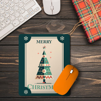 Retro Weihnachtskarte mit geometrischem Baumdesign Mousepad