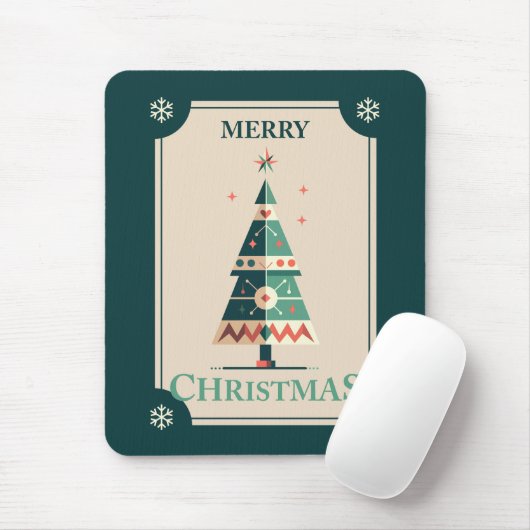 Retro Weihnachtskarte mit geometrischem Baumdesign Mousepad (Mit Mouse)