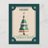 Retro Weihnachtskarte mit geometrischem Baumdesign Postkarte (Vorderseite)