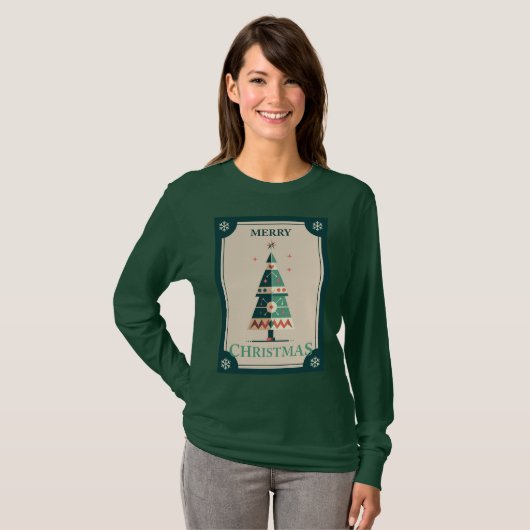 Retro Weihnachtskarte mit geometrischem Baumdesign T-Shirt (Vorne ganz)