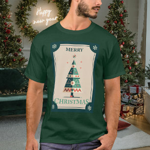 Retro Weihnachtskarte mit geometrischem Baumdesign T-Shirt