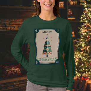 Retro Weihnachtskarte mit geometrischem Baumdesign T-Shirt