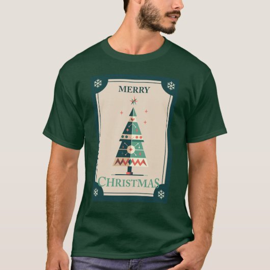 Retro Weihnachtskarte mit geometrischem Baumdesign T-Shirt (Vorderseite)