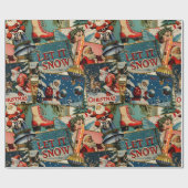 Retro-Weihnachtskarten-Collage Geschenkpapier (Flach)