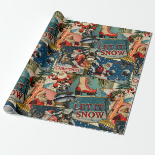 Retro-Weihnachtskarten-Collage Geschenkpapier