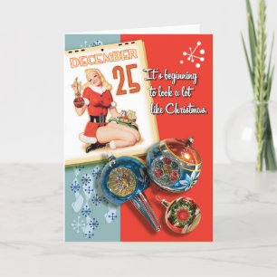 Retro-Weihnachtskarten mit Pin-Up-Girls aus den 19 Feiertagskarte