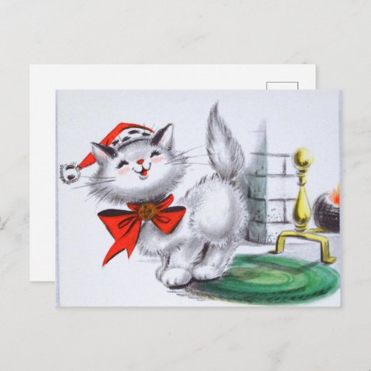 Retro-Weihnachtskatze Feiertagspostkarte (Vorne/Hinten)