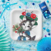 Retro-Weihnachtskatze Pappteller (Party)