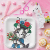 Retro-Weihnachtskatze Pappteller (Party)