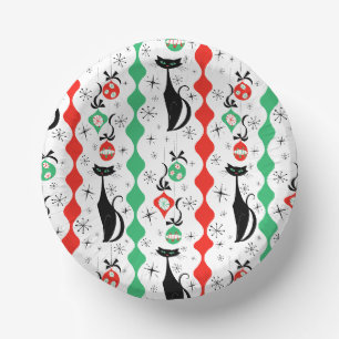 Retro Weihnachtskatze Streifen Multi rund Pappteller