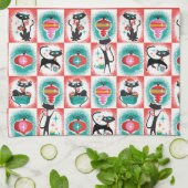 Retro Weihnachtskatzen - Anpassbar Geschirrtuch (Gefaltet)