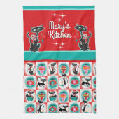 Retro Weihnachtskatzen - Anpassbar Geschirrtuch (Vertikal)