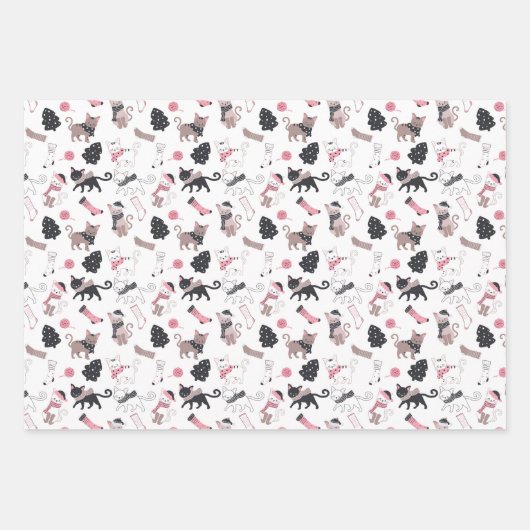 Retro Weihnachtskatzen Geschenkpapier Set (Vorderseite 3)