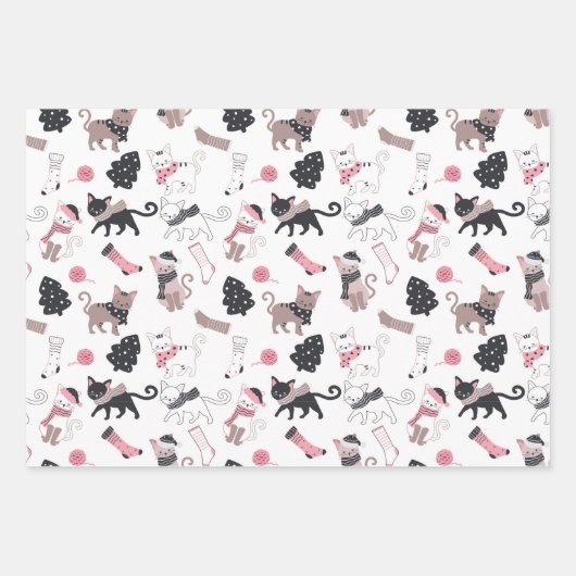 Retro Weihnachtskatzen Geschenkpapier Set (Vorderseite 2)